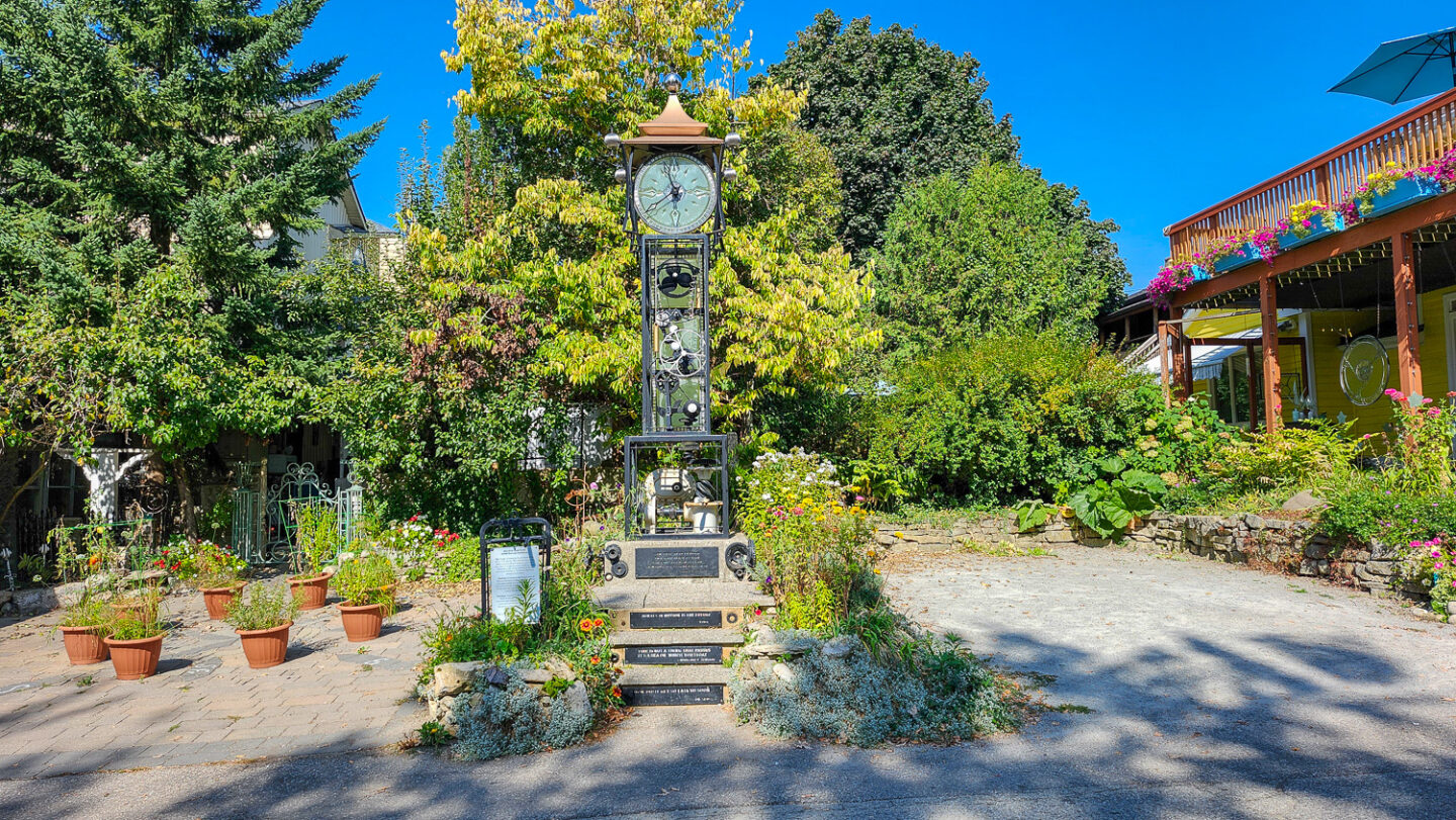 The Clock Tower in Elora which is a large metal piece